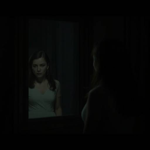 Fotograma del cortometraje 'El Reflejo' mostrando a la protagonista frente a un espejo.